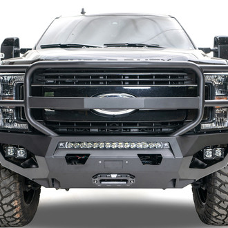 Fab Fours® - Matrix Full Width Black Powder Coated Front Winch HD Bumper with Brush Guard