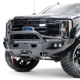 Fab Fours® - Matrix Full Width Black Powder Coated Front Winch HD Bumper with Pre-Runner Guard