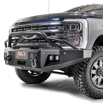 Fab Fours® - Premium Full Width Black Powder Coated Front Winch HD Bumper with Pre-Runner Guard