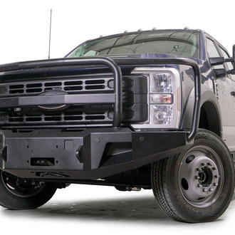 Fab Fours® - New Premium Full Width Black Powder Coated Front Winch HD Bumper with Full Grille Guard