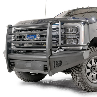 Fab Fours® - Black Steel Elite Full Width Black Powder Coated Front HD Bumper with Full Grille Guard