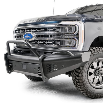 Fab Fours® - Black Steel Elite Full Width Black Powder Coated Front HD Bumper with Pre-Runner Guard