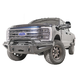 Fab Fours® - Red Steel Full Width Black Powder Coated Front Winch HD Bumper with Hoop