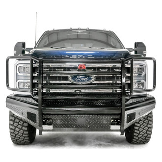 Fab Fours® - Black Steel Full Width Black Powder Coated Front HD Bumper with Full Grille Guard