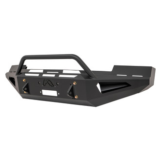 Fab Fours® - Red Steel Full Width Black Powder Coated Front Winch HD Bumper with Hoop