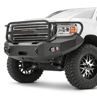 Fab Fours® - Premium Full Width Black Powder Coated Front Winch HD Bumper with Full Grille Guard