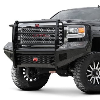 Fab Fours® - Black Steel Full Width Black Powder Coated Front HD Bumper with Full Grille Guard