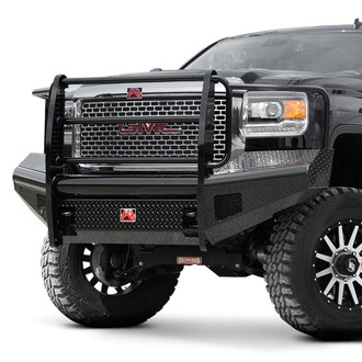 Fab Fours® - Black Steel Full Width Black Powder Coated Front HD Bumper with Full Grille Guard