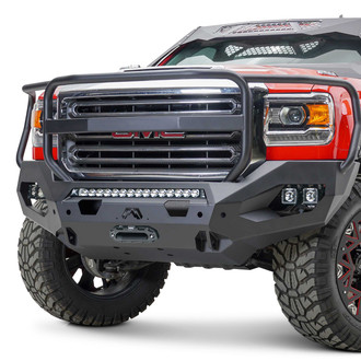Fab Fours® - Matrix Full Width Black Powder Coated Front Winch HD Bumper with Brush Guard