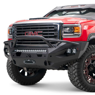Fab Fours® - Matrix Full Width Black Powder Coated Front Winch HD Bumper with Pre-Runner Guard