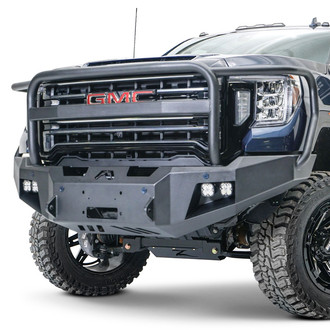 Fab Fours® - New Premium Full Width Black Powder Coated Front Winch HD Bumper with Full Grille Guard