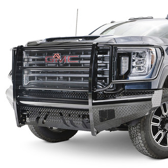 Fab Fours® - Black Steel Full Width Black Powder Coated Front HD Bumper with Full Grille Guard