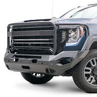 Fab Fours® - Matrix Full Width Black Powder Coated Front Winch HD Bumper with Brush Guard