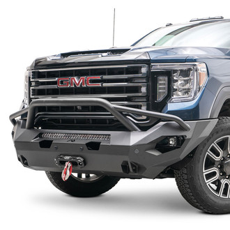 Fab Fours® - Matrix Full Width Black Powder Coated Front Winch HD Bumper with Pre-Runner Guard
