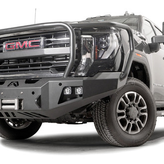 Fab Fours® - New Premium Full Width Black Powder Coated Front Winch HD Bumper with Full Grille Guard