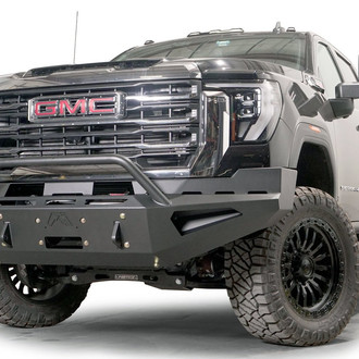 Fab Fours® - Red Steel Full Width Black Powder Coated Front Winch HD Bumper with Hoop