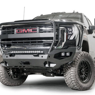 Fab Fours® - Matrix Full Width Black Powder Coated Front Winch HD Bumper with Brush Guard