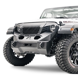 Fab Fours® - Grumper Stubby Black Powder Coated Front Winch HD Bumper