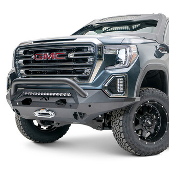 Fab Fours® - Matrix Full Width Black Powder Coated Front Winch HD Bumper with Hoop