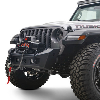 Fab Fours® - Stubby Black Powder Coated Front Winch HD Bumper