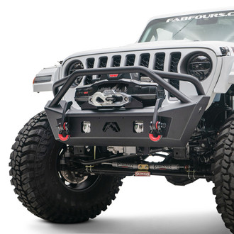 Fab Fours® - Stubby Black Powder Coated Front Winch HD Bumper with Pre-Runner Guard