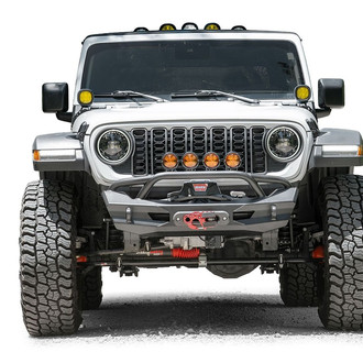 Fab Fours® - Ghost Stubby Black Powder Coated Front Winch HD Bumper with Pre-Runner Guard