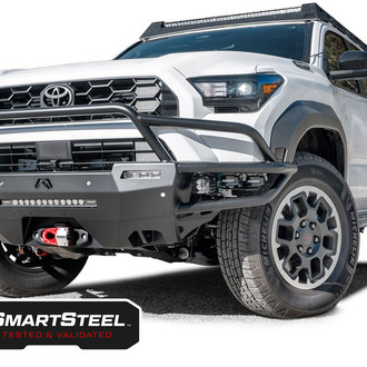 Fab Fours® - Ultra Light Hybrid Full Width Black Powder Coated Front Winch Pre-Runner Bumper with Pre-Runner Guard