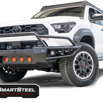 Fab Fours® - Ultra Light Hybrid Full Width Black Powder Coated Front Pre-Runner Bumper with Pre-Runner Guard