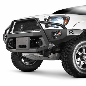 Fab Fours® - Premium Full Width Black Powder Coated Front Winch HD Bumper with Pre-Runner Guard