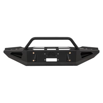 Fab Fours® - Red Steel Full Width Black Powder Coated Front Winch HD Bumper with Hoop