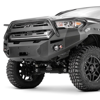 Fab Fours® - Premium Full Width Black Powder Coated Front Winch HD Bumper with Full Grille Guard