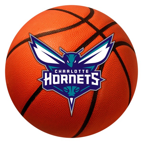 FanMats® - Charlotte Hornets 27" Dia Nylon Face Basketball Ball Floor Mat with "Hornet with Wordmark" Logo