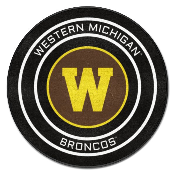 FanMats® - Western Michigan University 27" Dia Nylon Face Hockey Puck Floor Mat with "W & Bronco" Logo