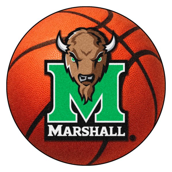 FanMats® - Marshall University 27" Dia Nylon Face Basketball Ball Floor Mat with "Bison Head & M" Logo and Wordmark