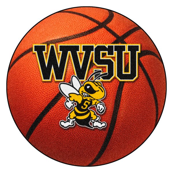 FanMats® - West Virginia State University 27" Dia Nylon Face Basketball Ball Floor Mat with "WVSU & Yellow Jacket" Logo