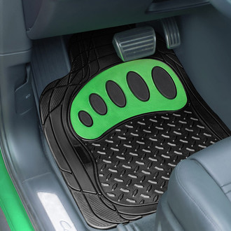 FH Group® - Trimmable ClimaProof™ Non-Slip 1st & 2nd Row Green Rubber Floor Mat Set with Footprint Design
