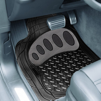 FH Group® - Trimmable ClimaProof™ Non-Slip 1st & 2nd Row Black Rubber Floor Mat Set with Footprint Design