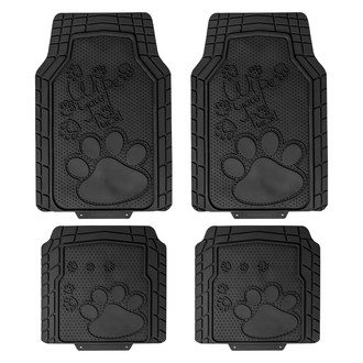 FH Group® - Heavy-Duty 1st & 2nd Row Black Rubber Floor Mat Set with Adorable Paw Print