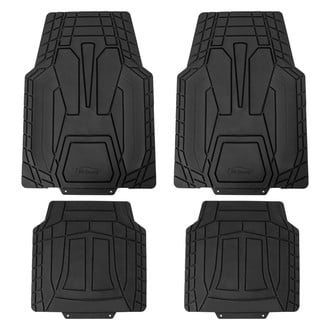 FH Group® - Heavy-Duty 1st & 2nd Row Black Rubber Floor Mat Set with Stripped Design