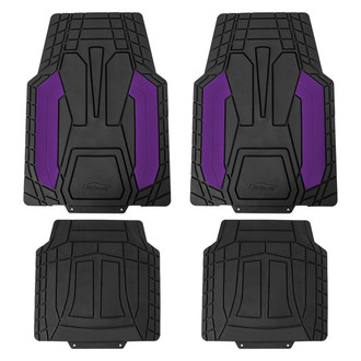 FH Group® - Heavy-Duty 1st & 2nd Row Purple Rubber Floor Mat Set with Stripped Design