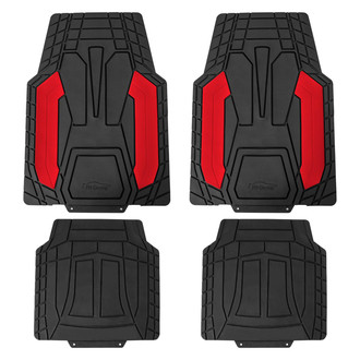 FH Group® - Heavy-Duty 1st & 2nd Row Red Rubber Floor Mat Set with Stripped Design