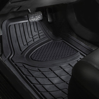 FH Group® - Trimmable ClimaProof™ Heavy Duty Tall Channel Non-Slip 1st & 2nd Row Black Rubber Floor Mat Set