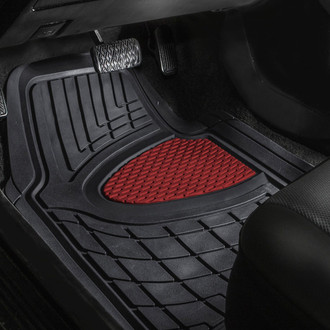 FH Group® - Trimmable ClimaProof™ Heavy Duty Tall Channel Non-Slip 1st & 2nd Row Burgundy Rubber Floor Mat Set