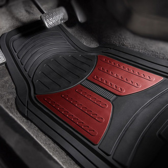 FH Group® - Trimmable Heavy Duty 1st & 2nd Row Burgundy Rubber Floor Mat Set