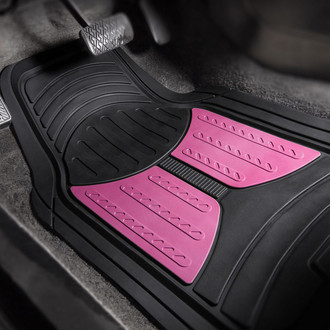 FH Group® - Trimmable Heavy Duty 1st & 2nd Row Pink Rubber Floor Mat Set
