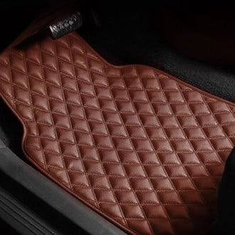 FH Group® - Luxury 1st & 2nd Row Brown Leather Floor Mat Set