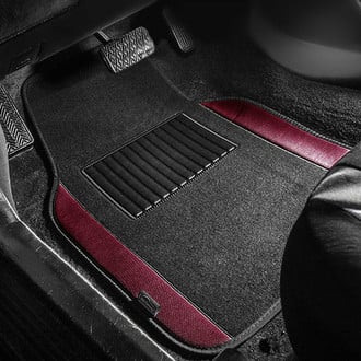 FH Group® - Non-Slip 1st & 2nd Row Burgundy Carpet Floor Mat Set with Colored Trim