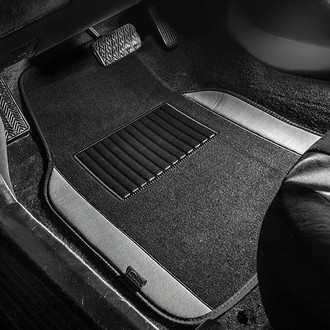 FH Group® - Non-Slip 1st & 2nd Row Gray Carpet Floor Mat Set with Colored Trim