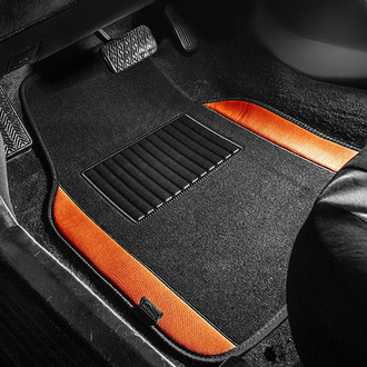 FH Group® - Non-Slip 1st & 2nd Row Orange Carpet Floor Mat Set with Colored Trim