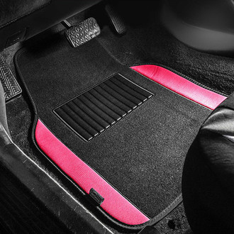 FH Group® - Non-Slip 1st & 2nd Row Pink Carpet Floor Mat Set with Colored Trim